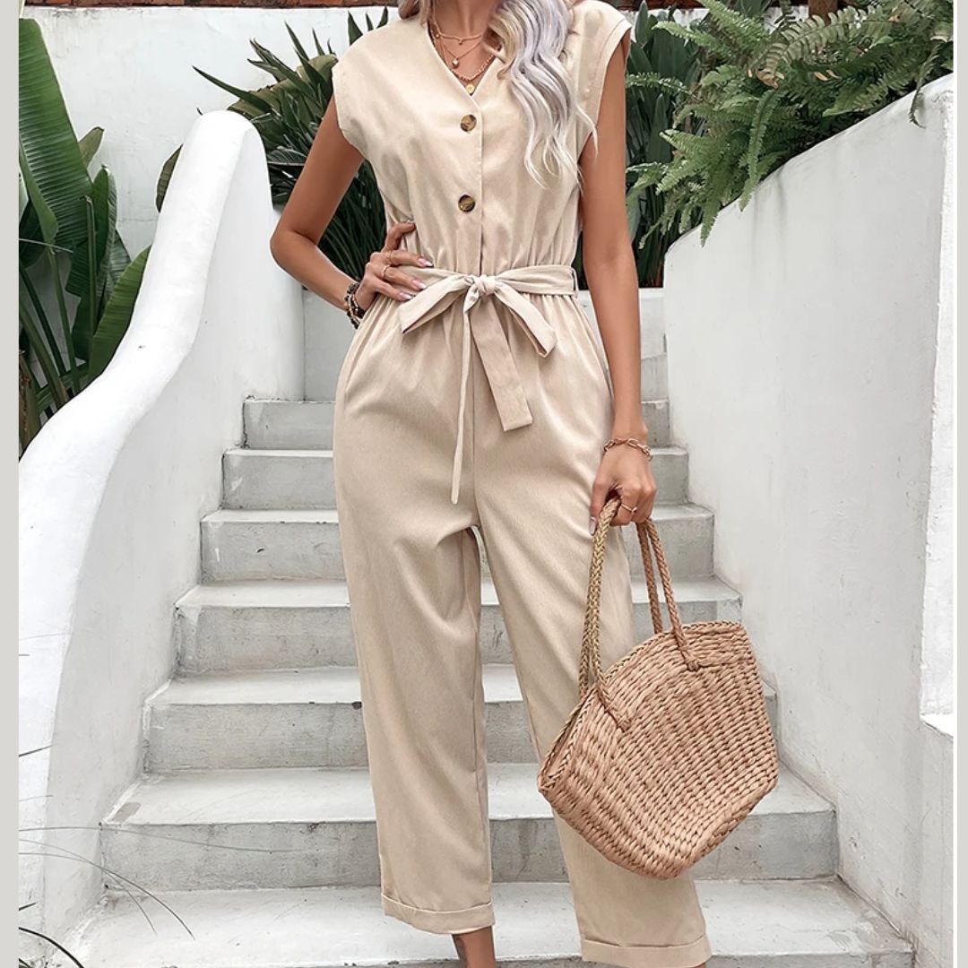 Women's Short Sleeve V-Neck Jumpsuit