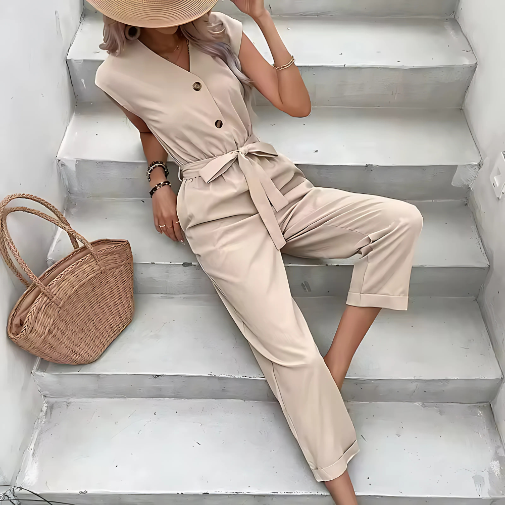 Women's Short Sleeve V-Neck Jumpsuit