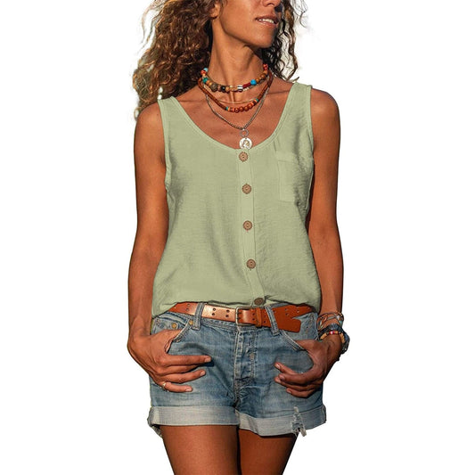 Women's Sleeveless Button-Down Tank Top