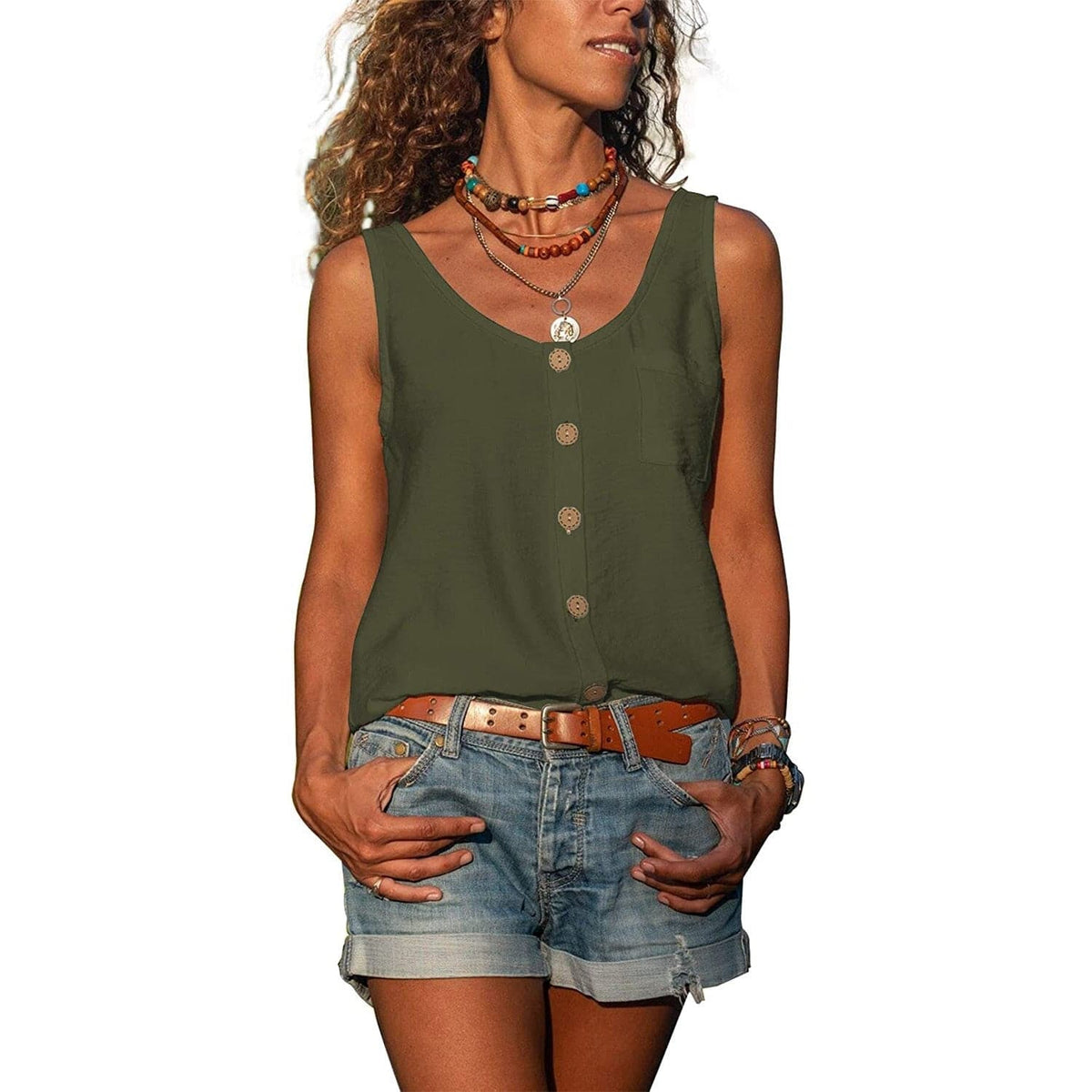 Women's Sleeveless Button-Down Tank Top