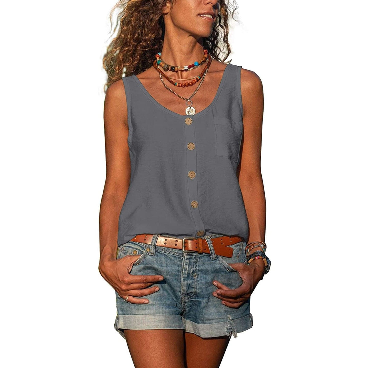 Women's Sleeveless Button-Down Tank Top