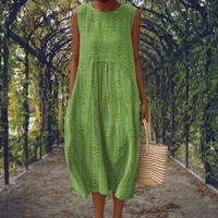 Women's Sleeveless Cotton A-Line Midi Dress