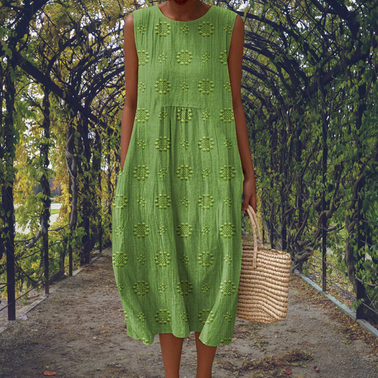 Women's Sleeveless Cotton A-Line Midi Dress