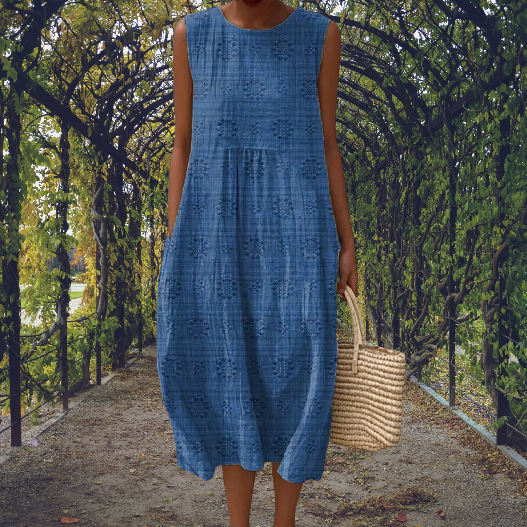 Women's Sleeveless Cotton A-Line Midi Dress