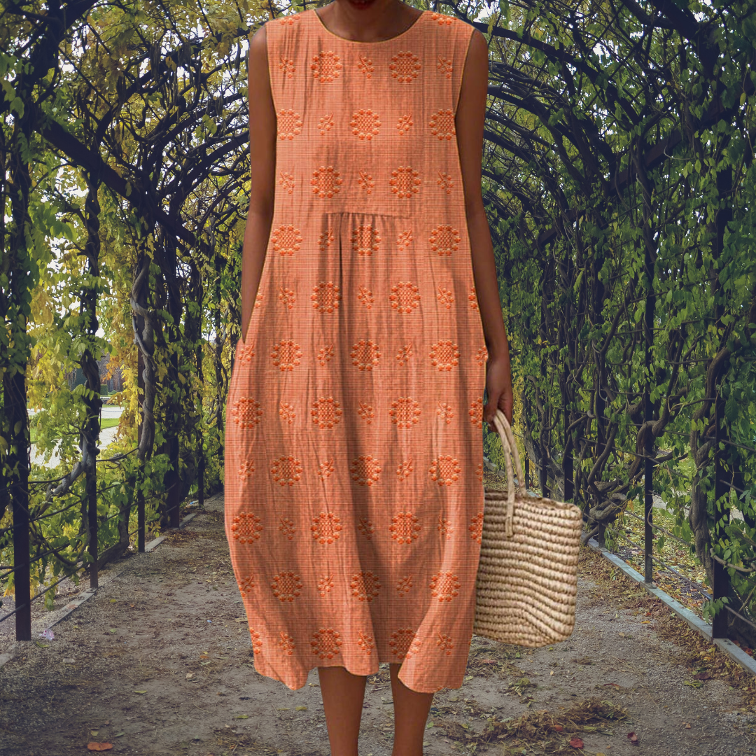 Women's Sleeveless Cotton A-Line Midi Dress