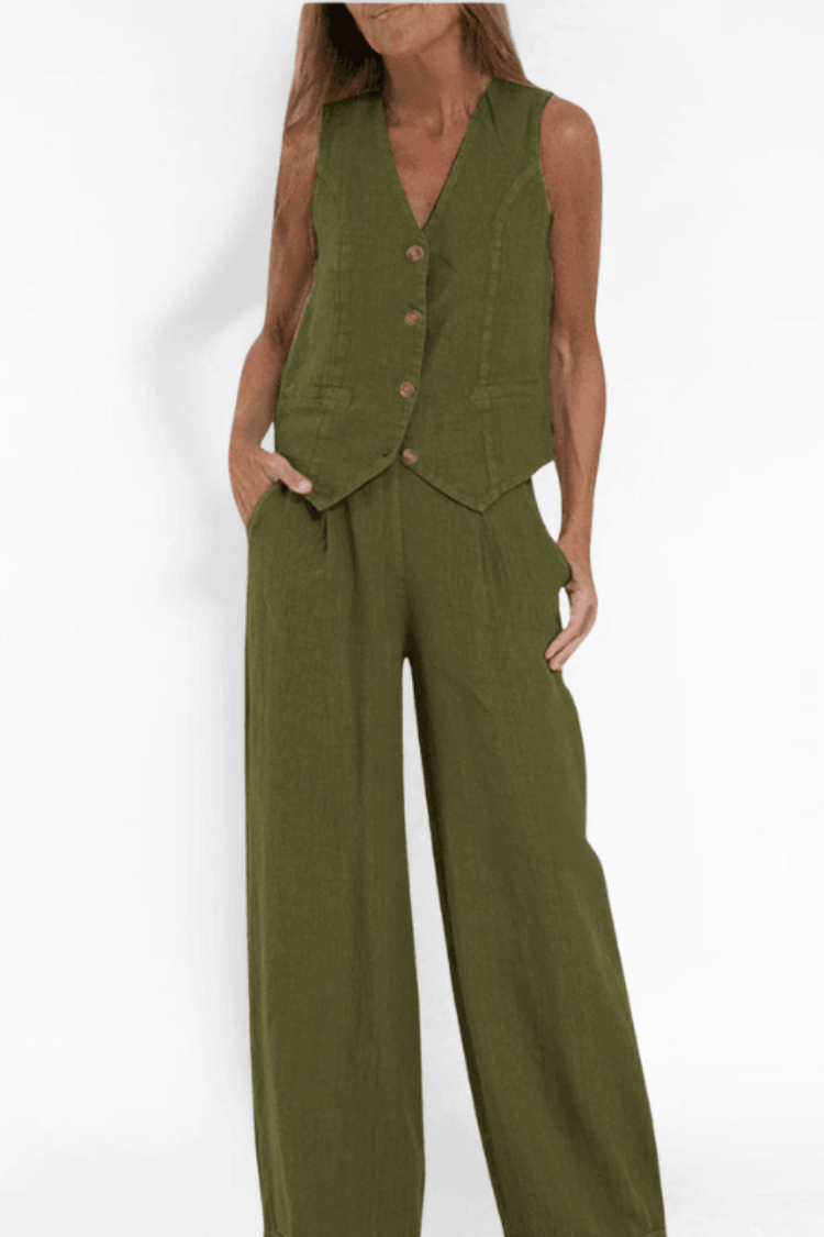 Women's Sleeveless V-Neck Two-Piece Set