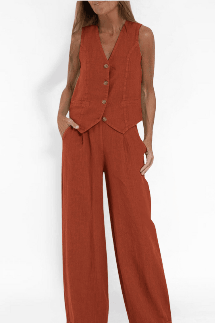 Women's Sleeveless V-Neck Two-Piece Set