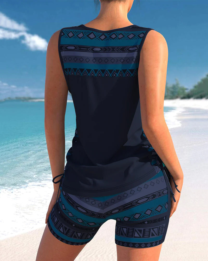 Women's Sleeveless V-Neck Two-Piece Tankini Set
