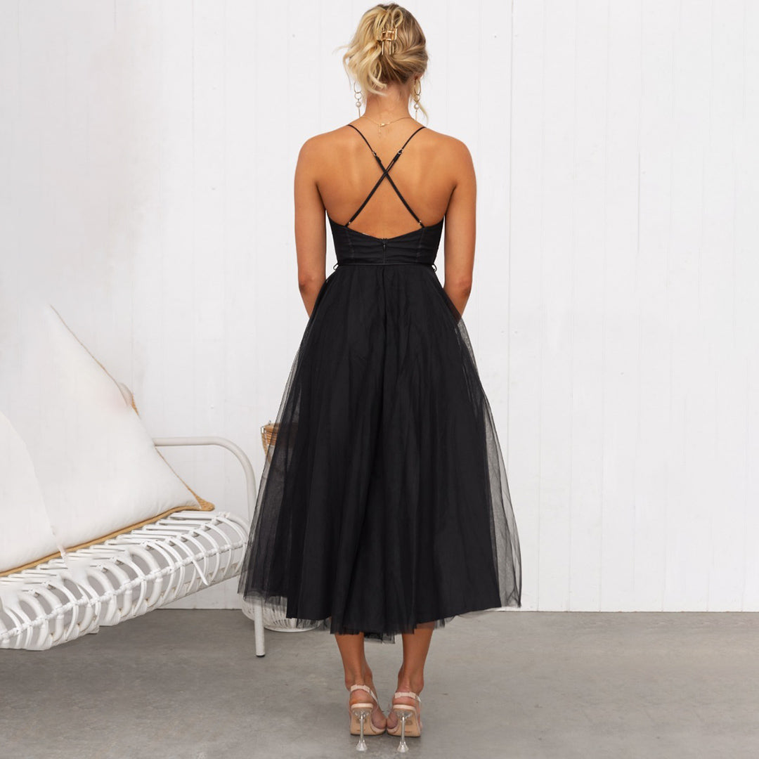 Women's Spaghetti Strap A-Line Midi Dress