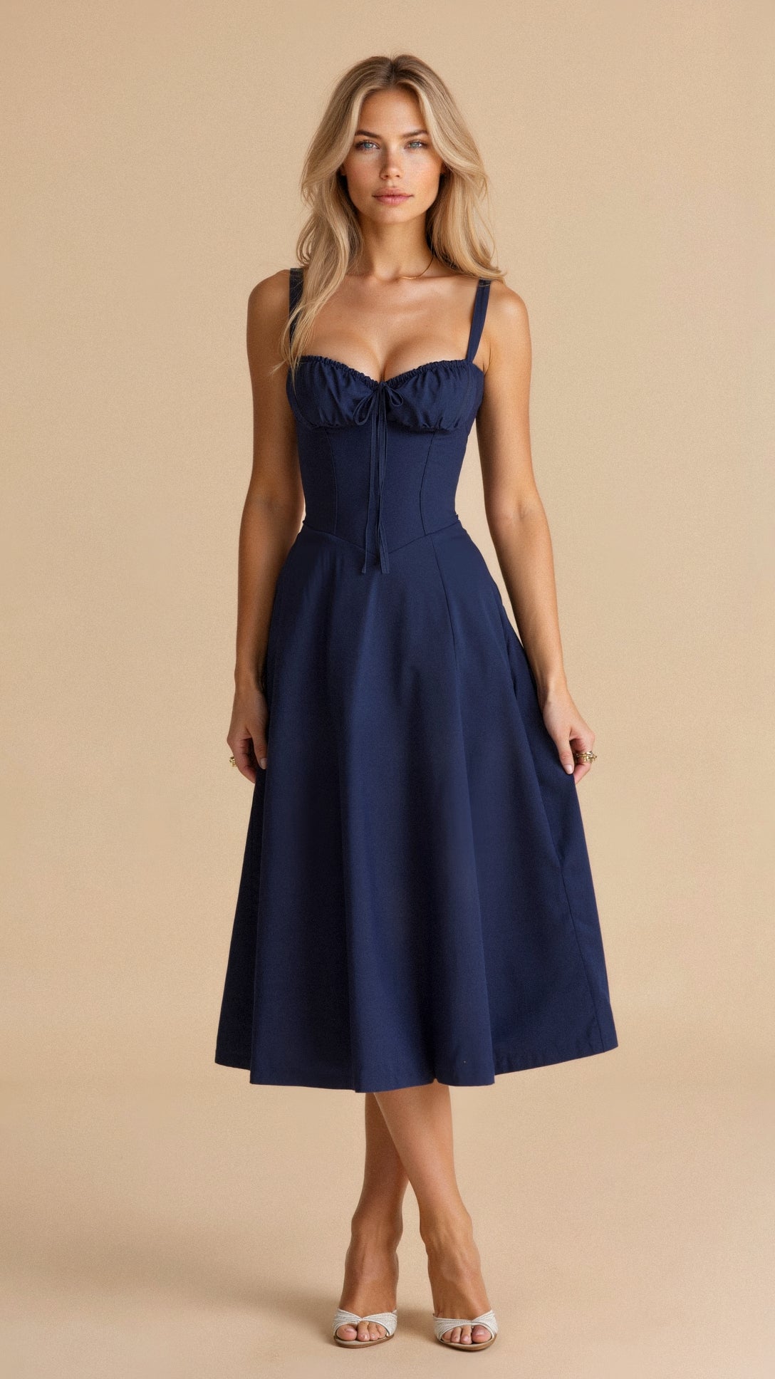 Women's Spaghetti Strap A-Line Midi Dress