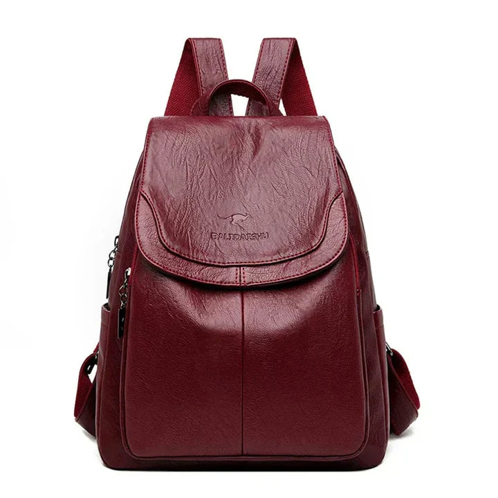 Women's Structured Leather Flap Backpack