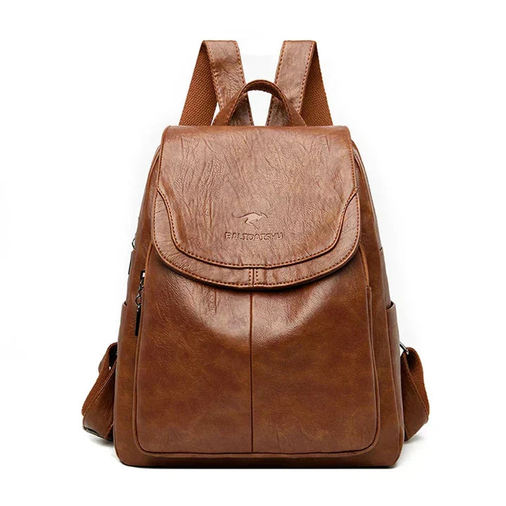 Women's Structured Leather Flap Backpack