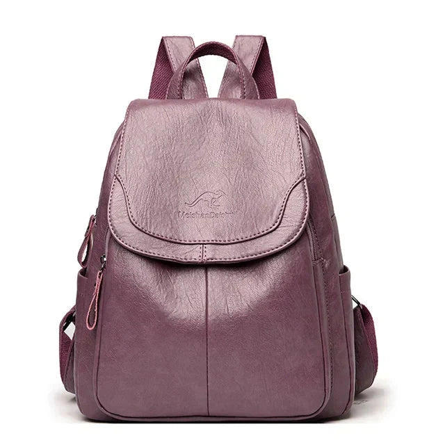 Women's Structured Leather Flap Backpack