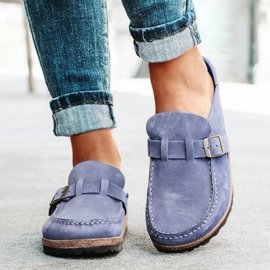 Women's Suede Buckle Slippers with Soft Foam Comfort Sole