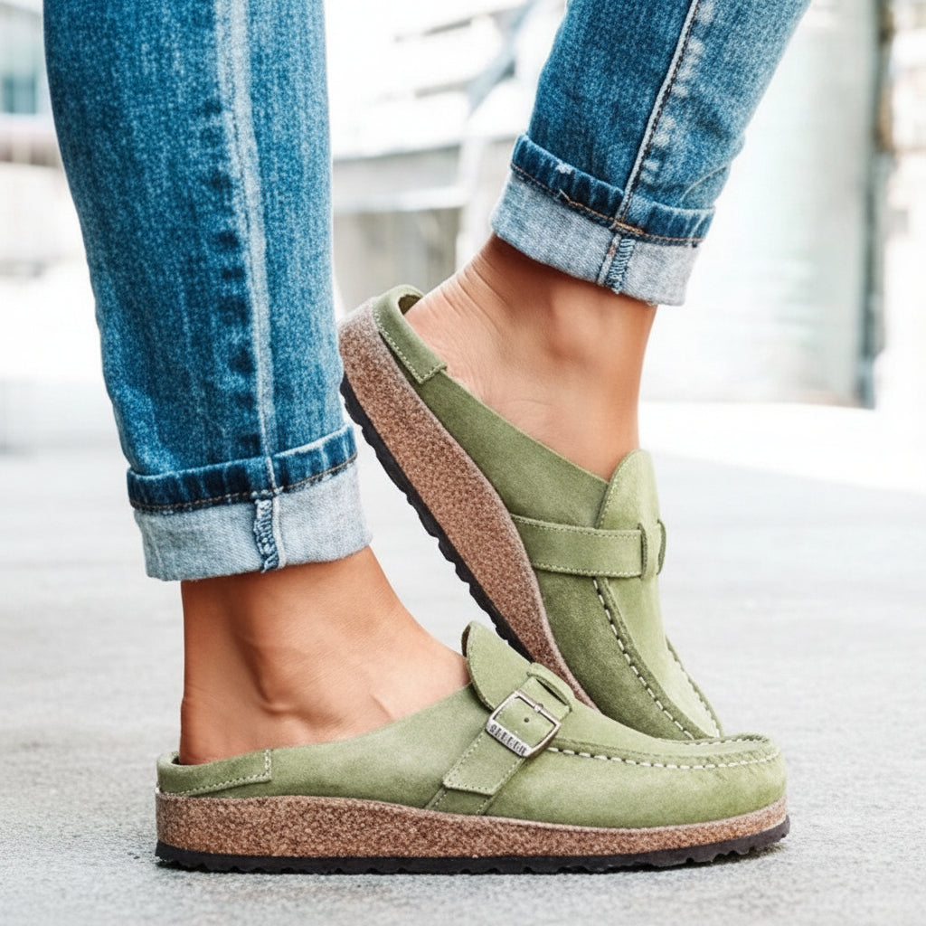 Women's Suede Buckle Slippers with Soft Foam Comfort Sole