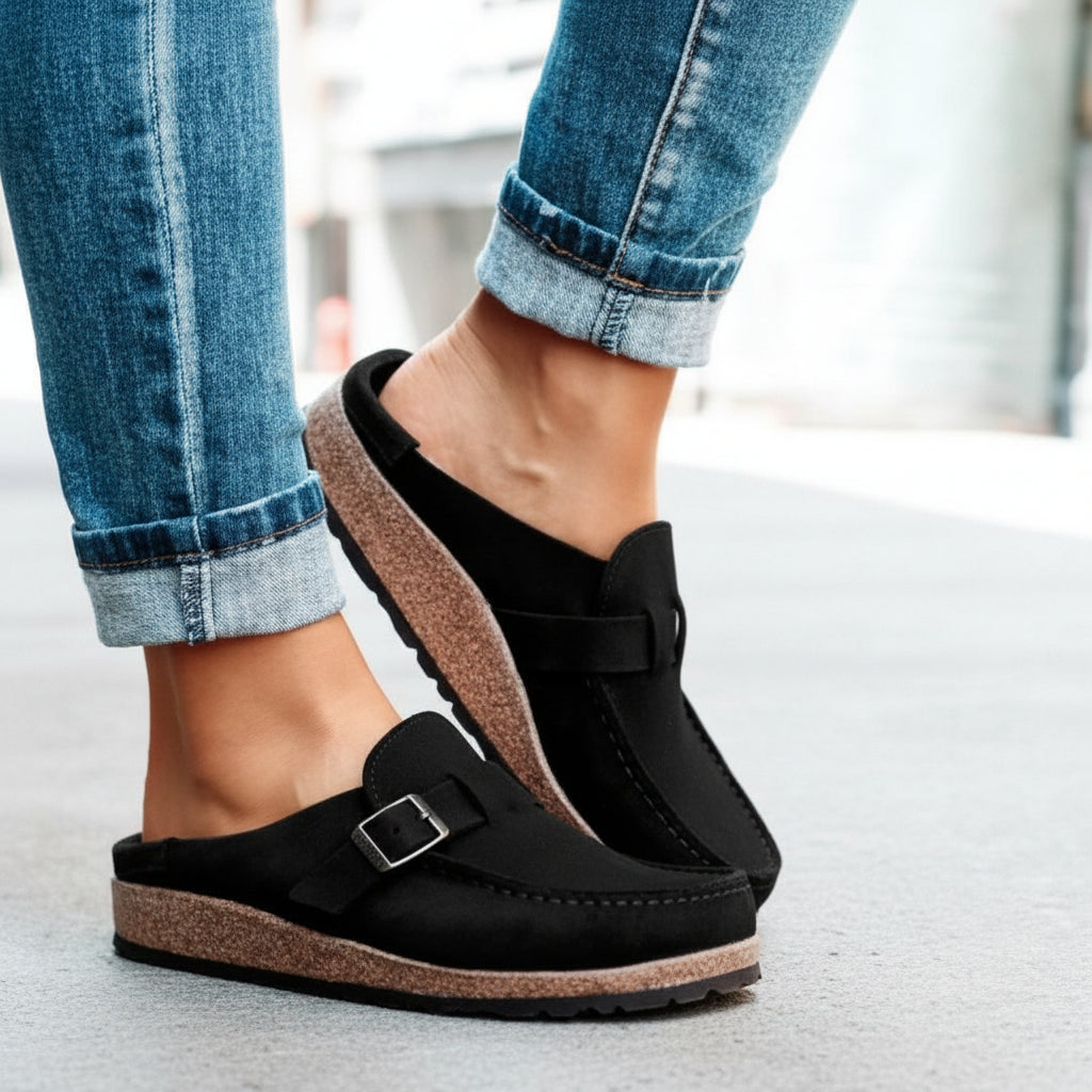 Women's Suede Buckle Slippers with Soft Foam Comfort Sole