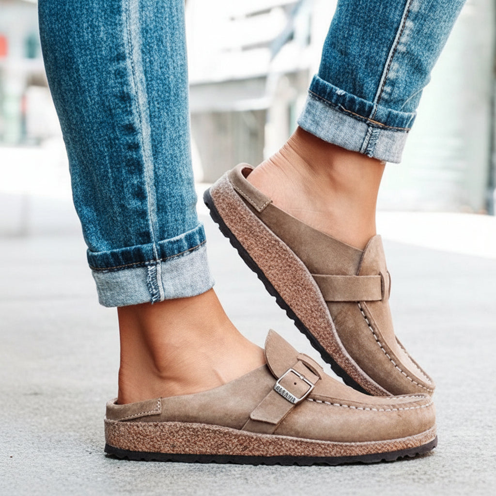 Women's Suede Buckle Slippers with Soft Foam Comfort Sole