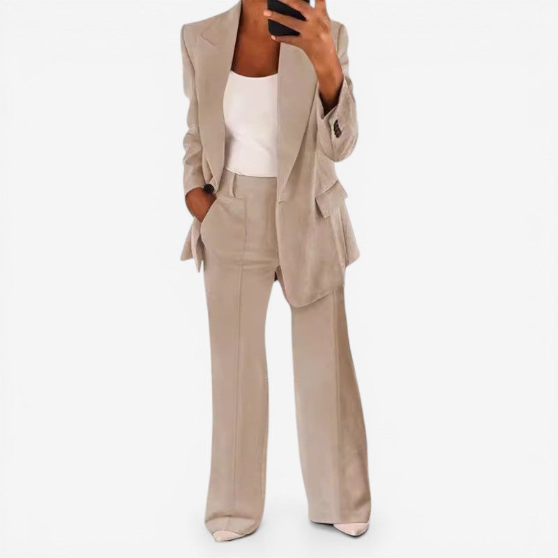 Women's Suit Set with 1-Button Blazer and Trousers
