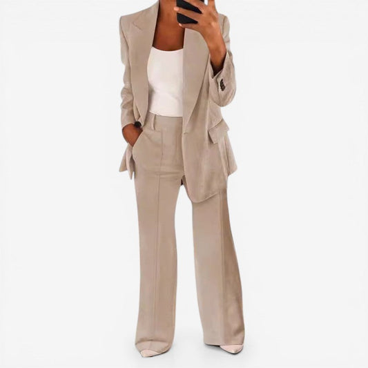 Women's Suit Set with 1-Button Blazer and Trousers