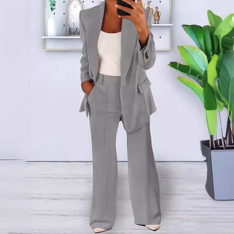 Women's Suit Set with 1-Button Blazer and Trousers