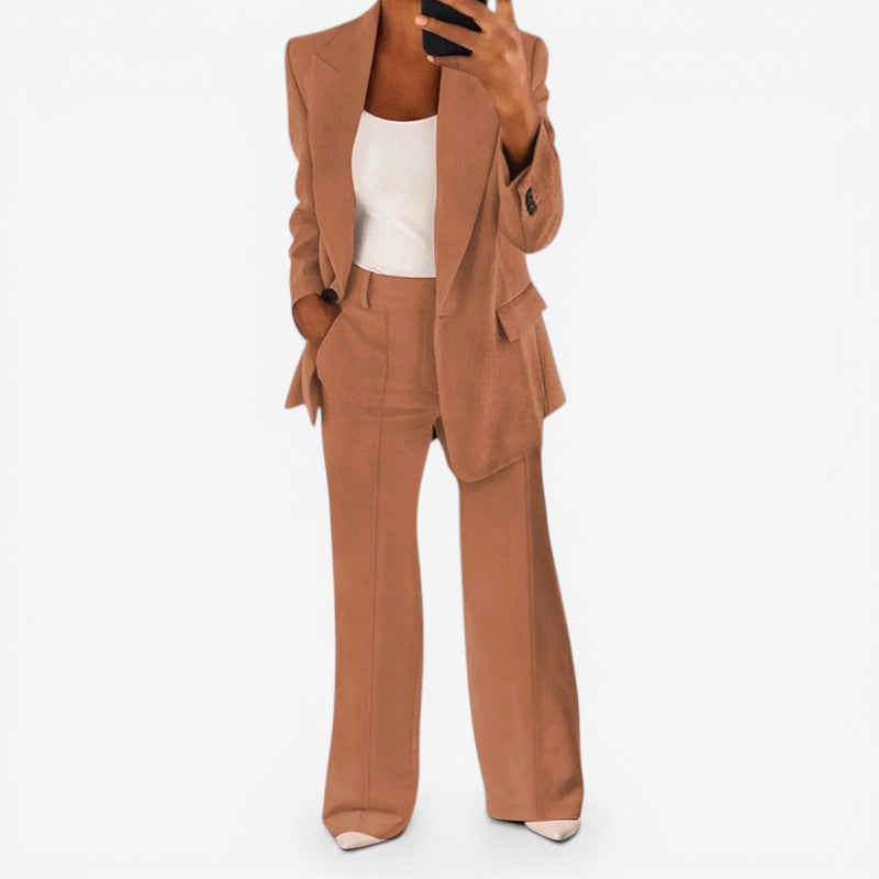 Women's Suit Set with 1-Button Blazer and Trousers