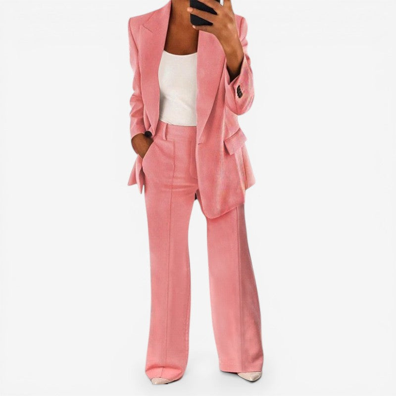 Women's Suit Set with 1-Button Blazer and Trousers
