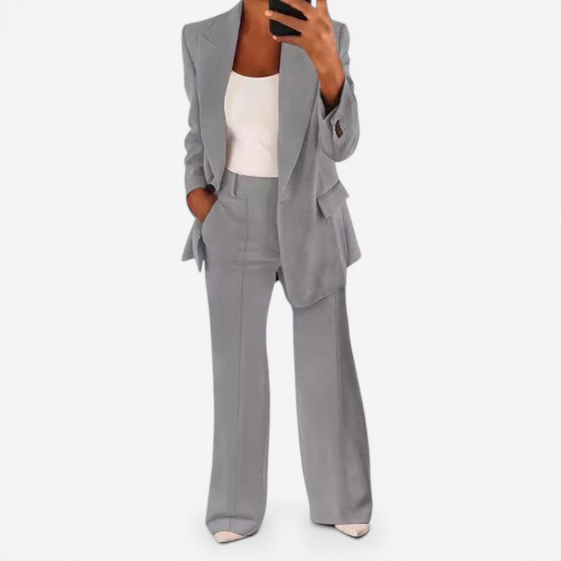 Women's Suit Set with 1-Button Blazer and Trousers
