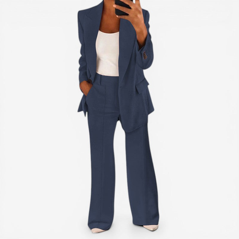 Women's Suit Set with 1-Button Blazer and Trousers