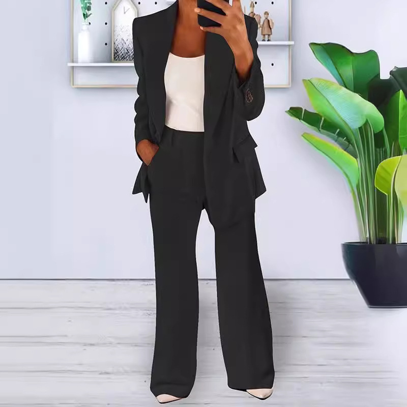 Women's Suit Set with 1-Button Blazer and Trousers