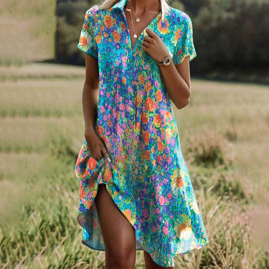 Women's Summer Dress | Short-Sleeved V-Neck Midi Dress