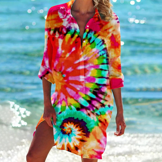 Women's Tie-Dye Beach Shirt Cover-Up