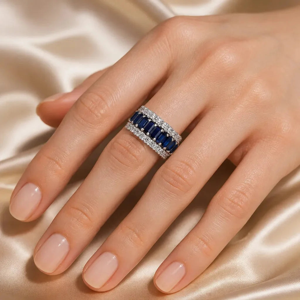 Women's Triple-Row Sapphire-Look Eternity Band Ring