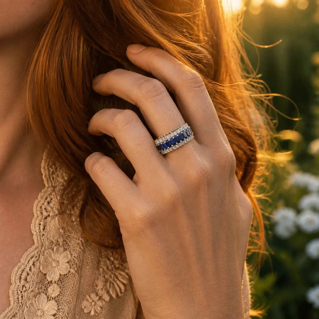 Women's Triple-Row Sapphire-Look Eternity Band Ring