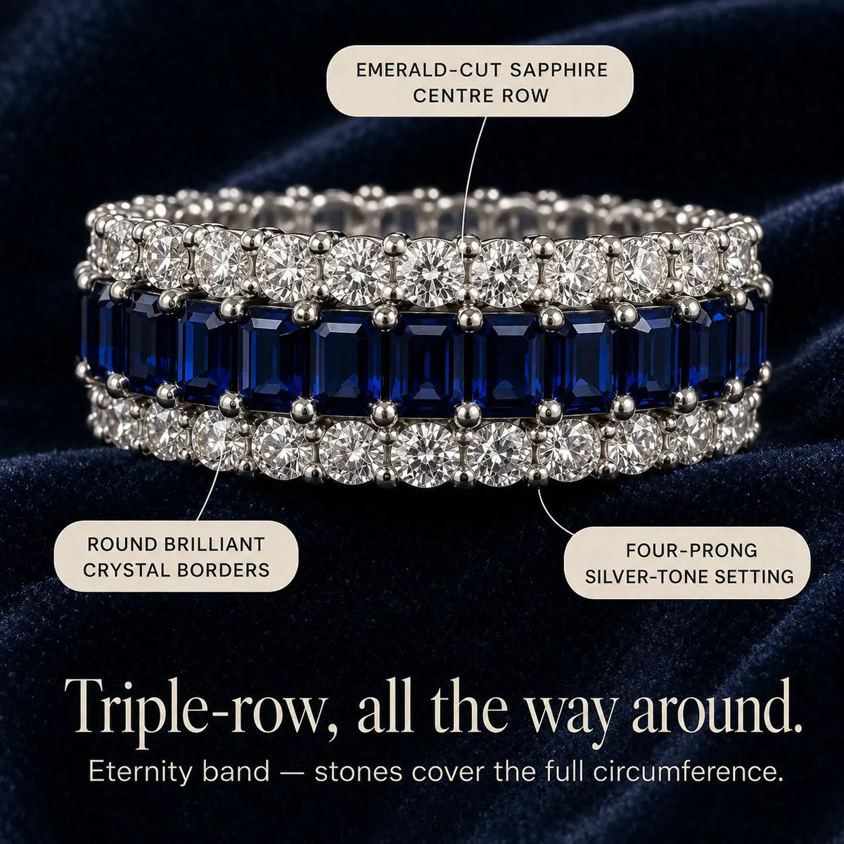 Women's Triple-Row Sapphire-Look Eternity Band Ring