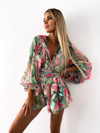 Women's Tropical Print Wrap Top Two-Piece Set