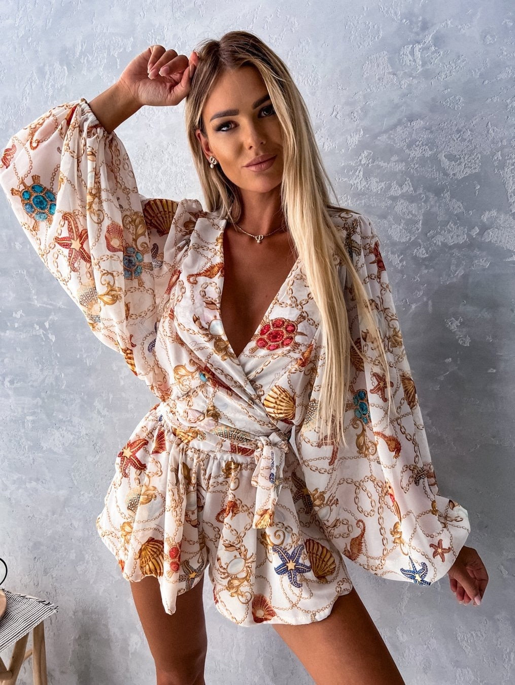 Women's Tropical Print Wrap Top Two-Piece Set