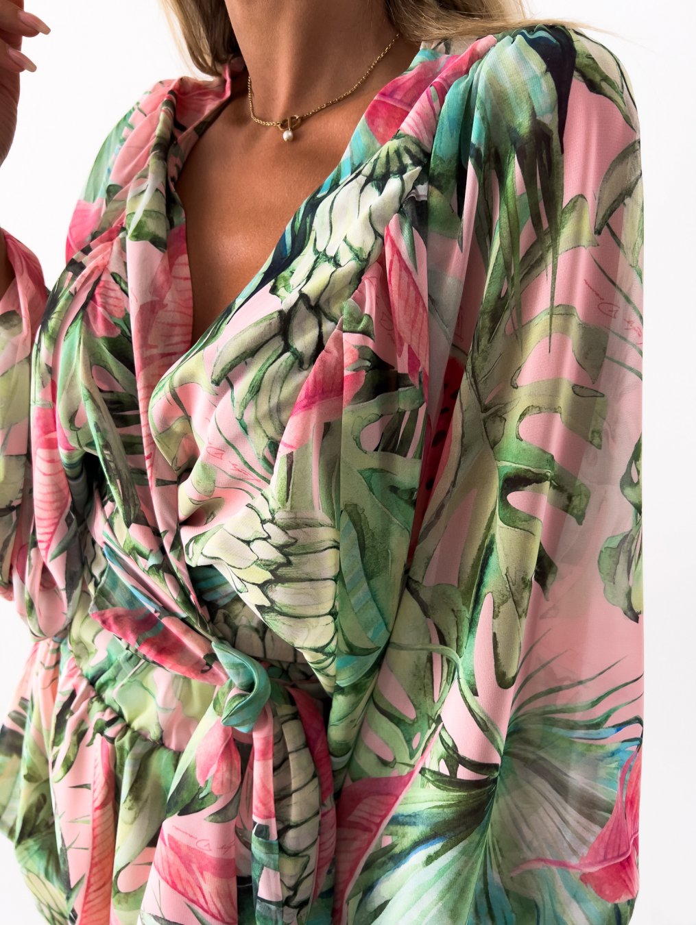 Women's Tropical Print Wrap Top Two-Piece Set