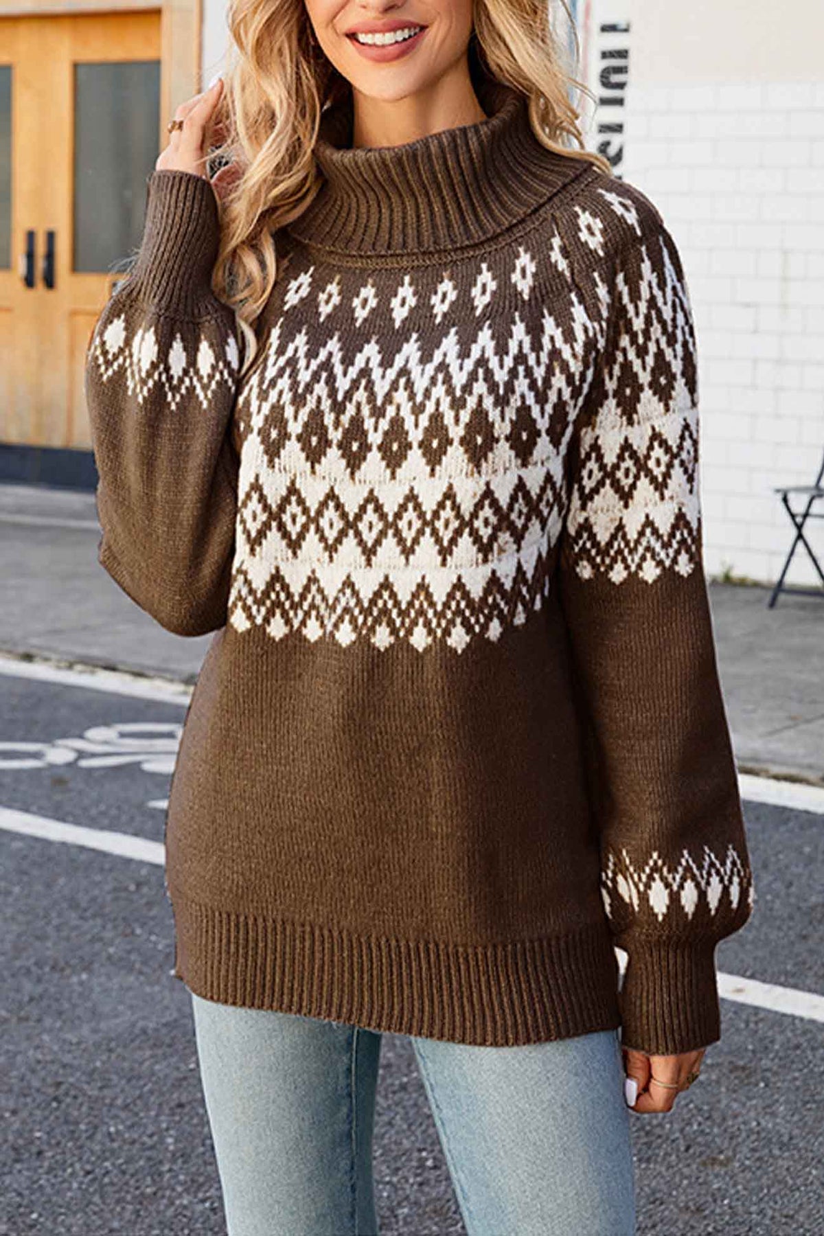 Women's Turtleneck Sweater with Fair Isle Pattern