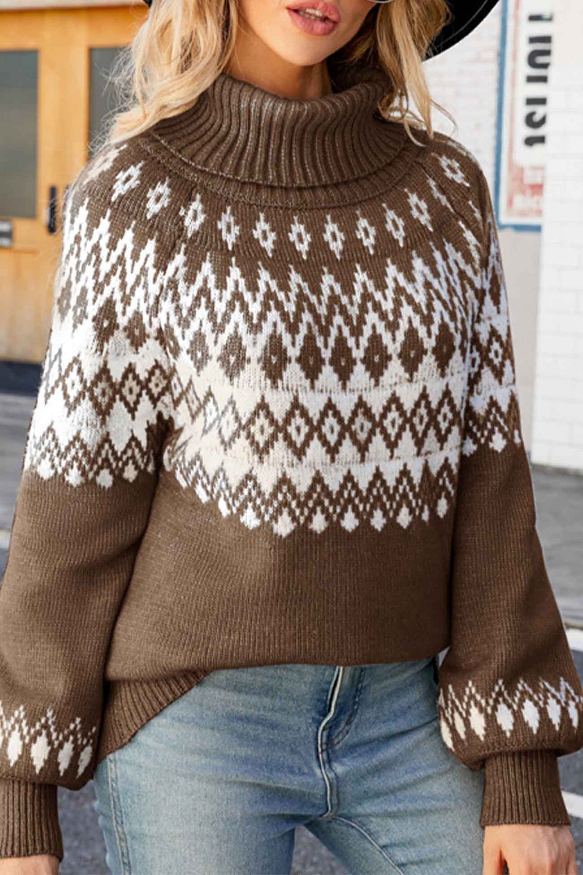 Women's Turtleneck Sweater with Fair Isle Pattern