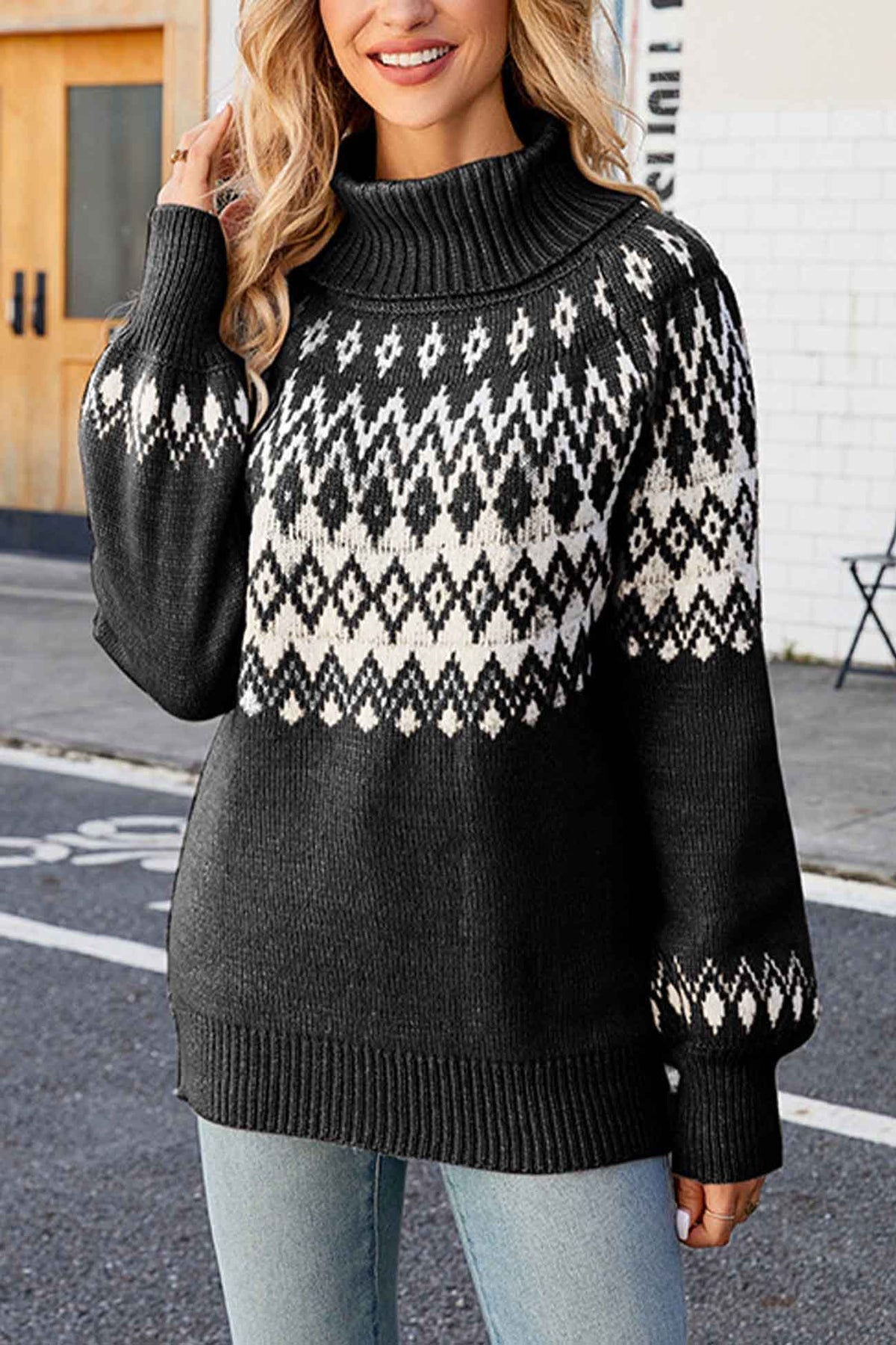 Women's Turtleneck Sweater with Fair Isle Pattern