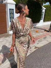 Women's Twist-Front Graphic Print Midi Dress