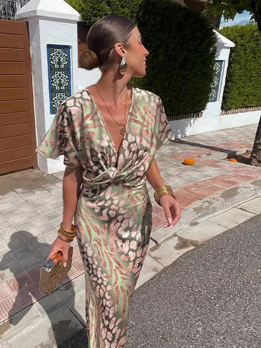 Women's Twist-Front Graphic Print Midi Dress