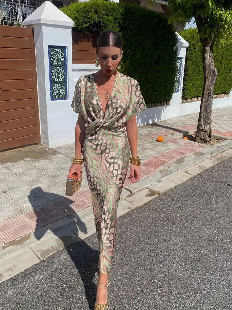 Women's Twist-Front Graphic Print Midi Dress