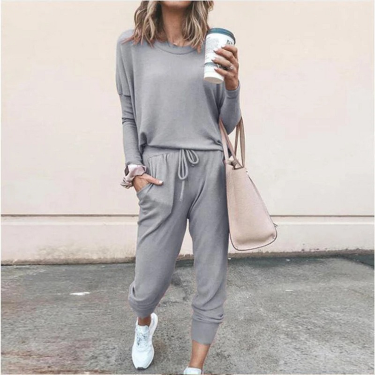 Women's Two-Piece Long-Sleeve Drawstring Waist Set