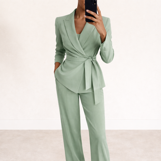 Women's Two-Piece Set | Elegant Style with Tie Belt & Trousers