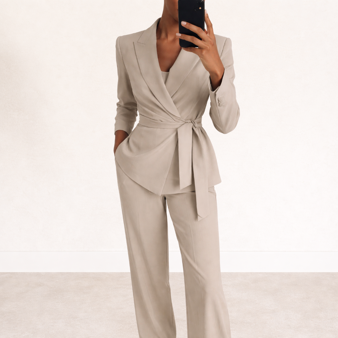 Women's Two-Piece Set | Elegant Style with Tie Belt & Trousers