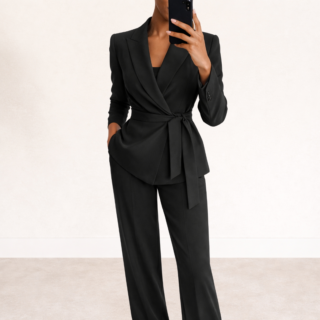 Women's Two-Piece Set | Elegant Style with Tie Belt & Trousers