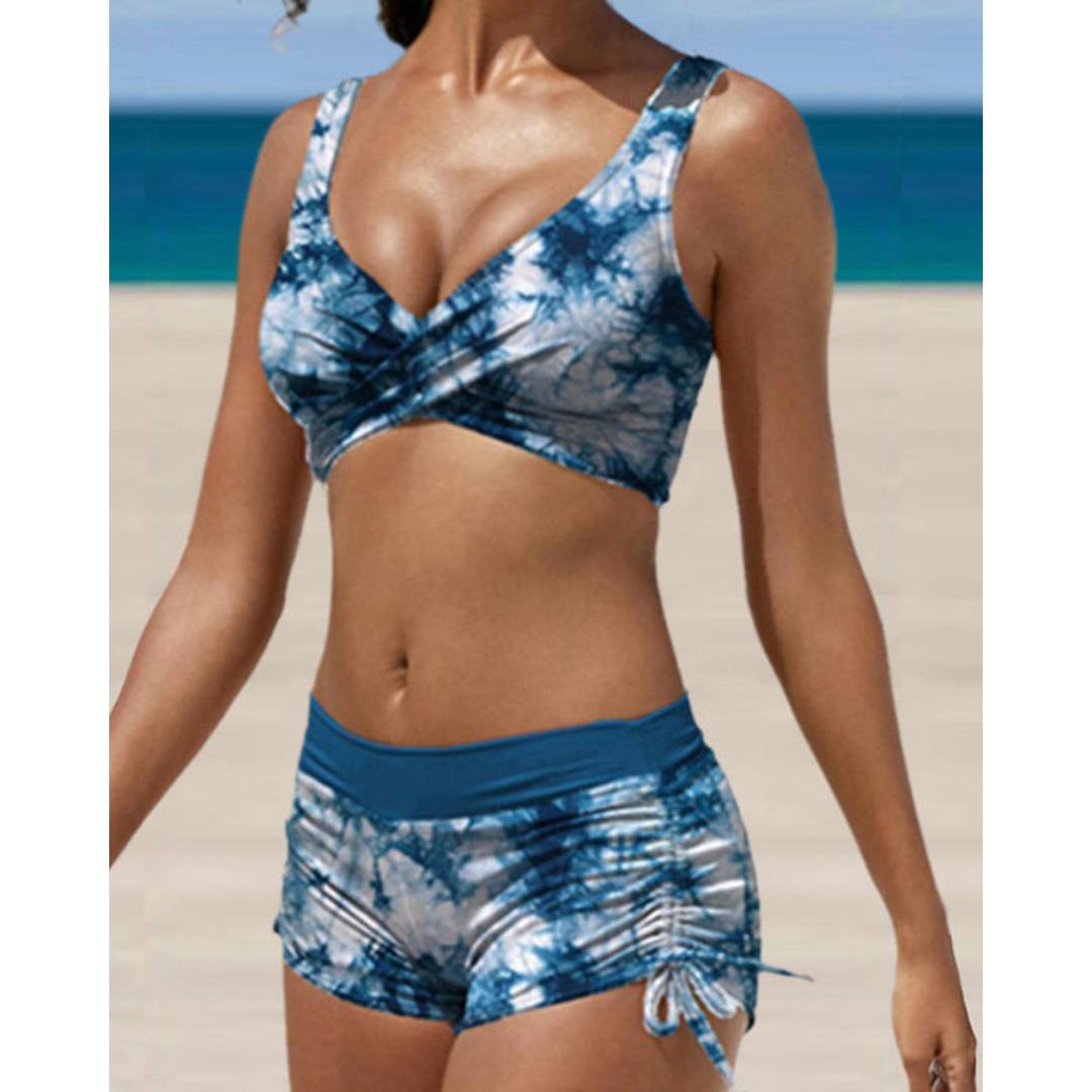 Women's Two-Piece Swimsuit with Ruched Shorts
