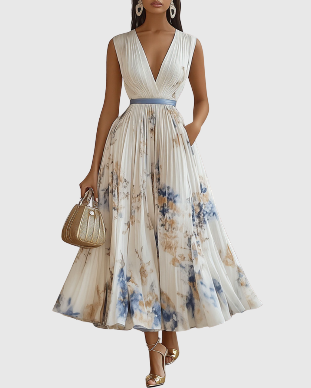 Women's V-Neck A-Line Midi Dress