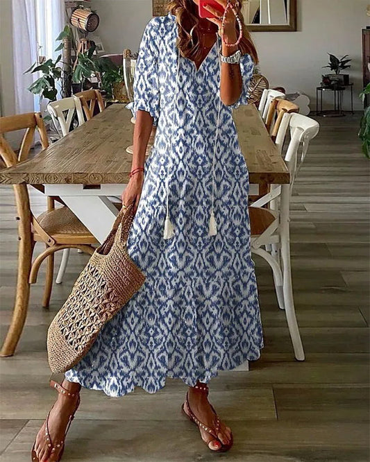 Women's V-Neck A-Line Midi Dress